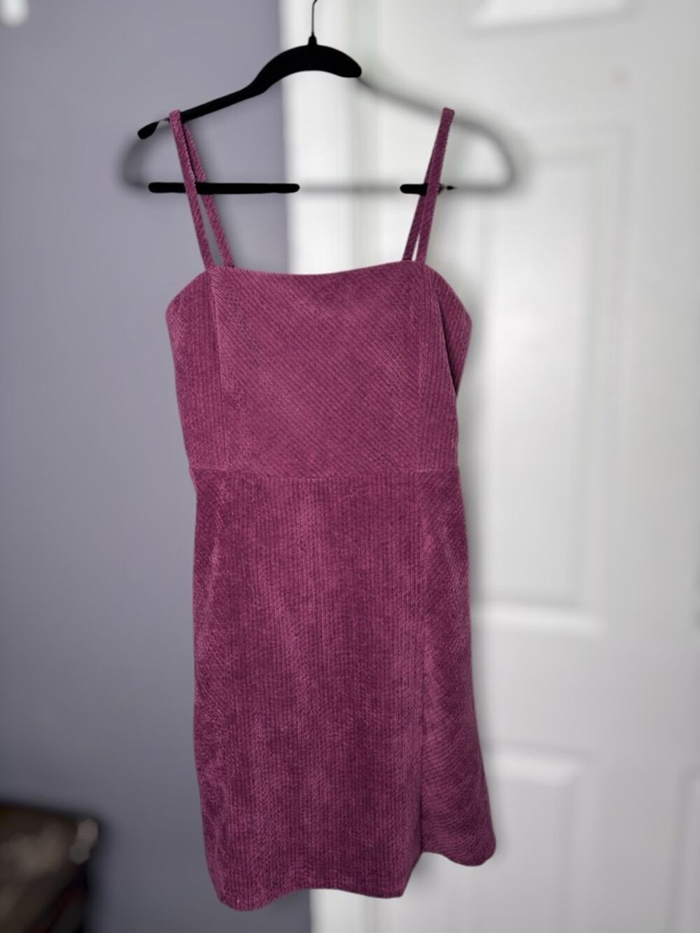 Kori Purple Corduroy Mini Dress Pockets Side Zipper Medium